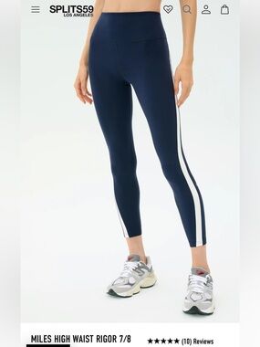 Splits59 Navy Blue High-Waist Leggings with White Side Stripe